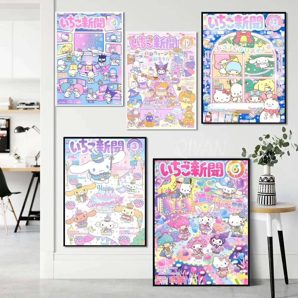 Kawaii Poster Paper Print Home Living Room Bedroom Entrance Bar Restaurant Cute K-Kittys Cartoon H-Hello Cafe Art Painting Decor