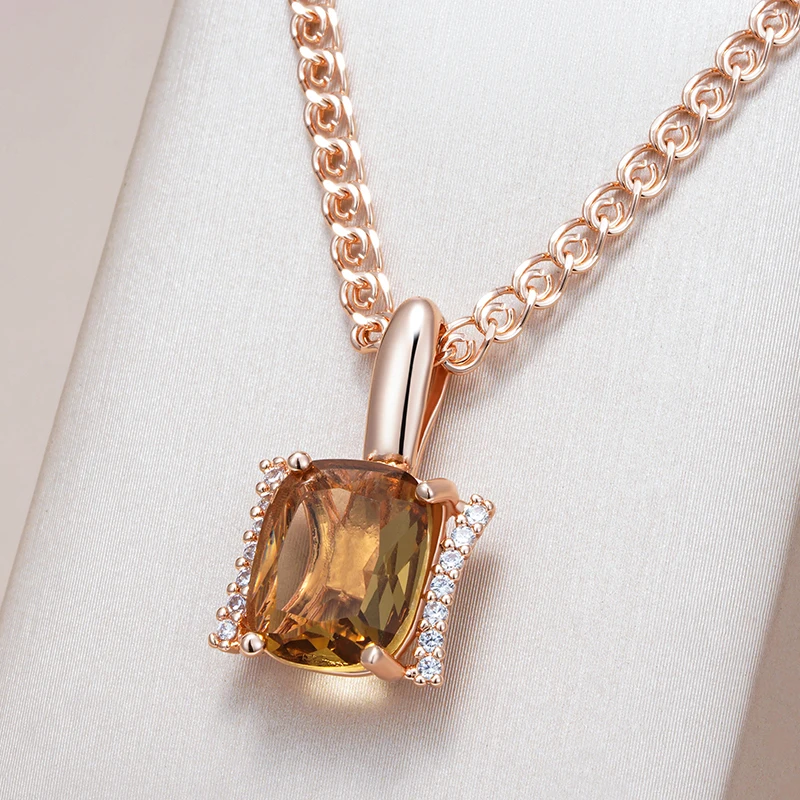 Kinel Hot Big Brown Natural Zircon Pendant Necklace for Women Fashion 585 Rose Gold Color High Quality Bride Wedding Jewelry