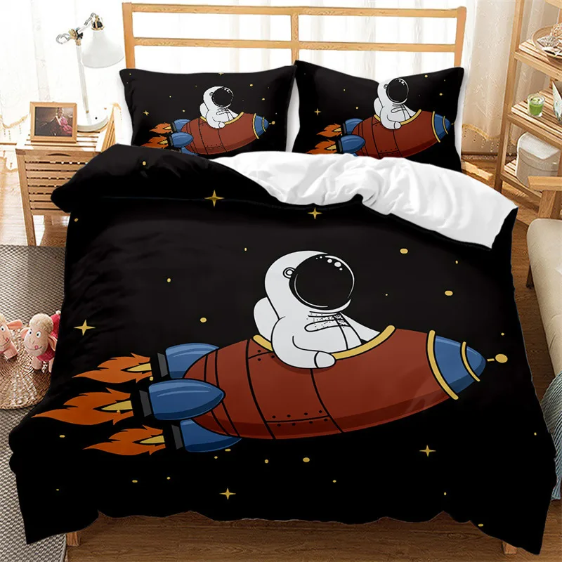 

Astronaut Duvet Cover Space Adventure Bedding Set Microfiber Rocket Ship Planets Stars Quilt Cover Twin Full King For Boys Teens