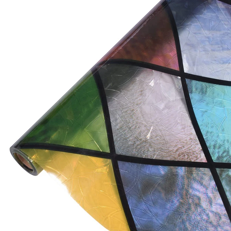 Privacy Window Film, Stained Glass Rainbow Window Tint, Glue Free 3D Decorative Window Stickers For Home, Office Durable 60Cm