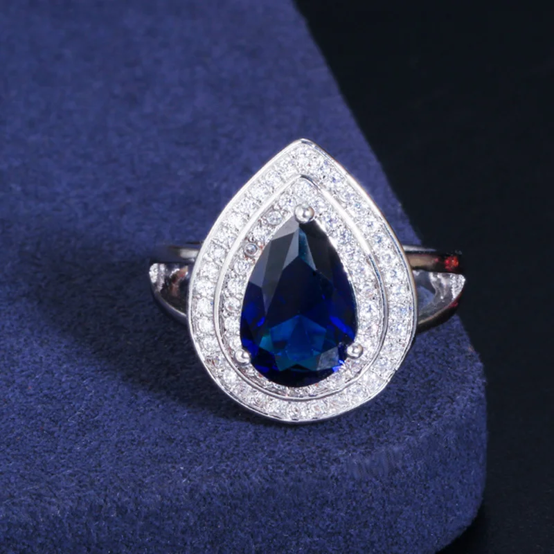 Pera High Quality Big Water Drop Lovely Green Cubic Zirconia Stone Paved Luxury Women Wedding Finger Rings for Brides Gift R053