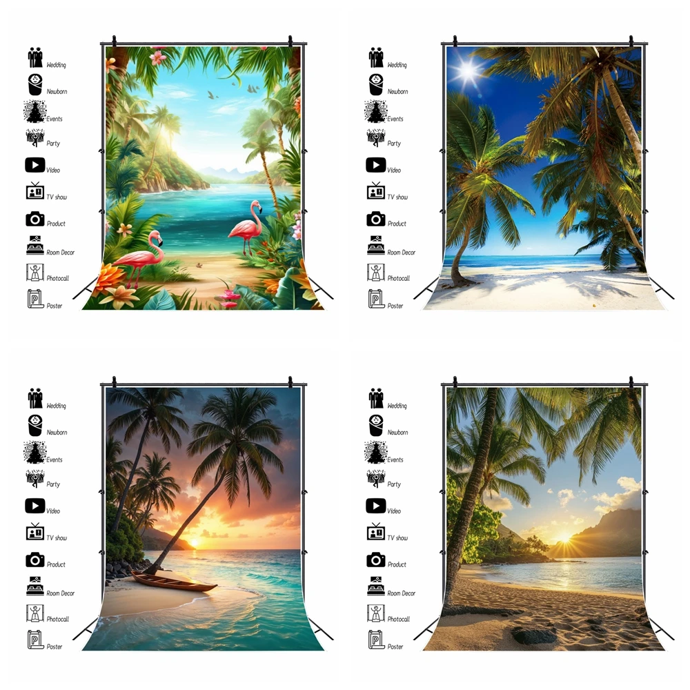 Summer Tropical Hawaii Palm Tree Beach Photography Backdrops Wedding Bride Shower Blue Sea Sky Sunshine Luau Party Background