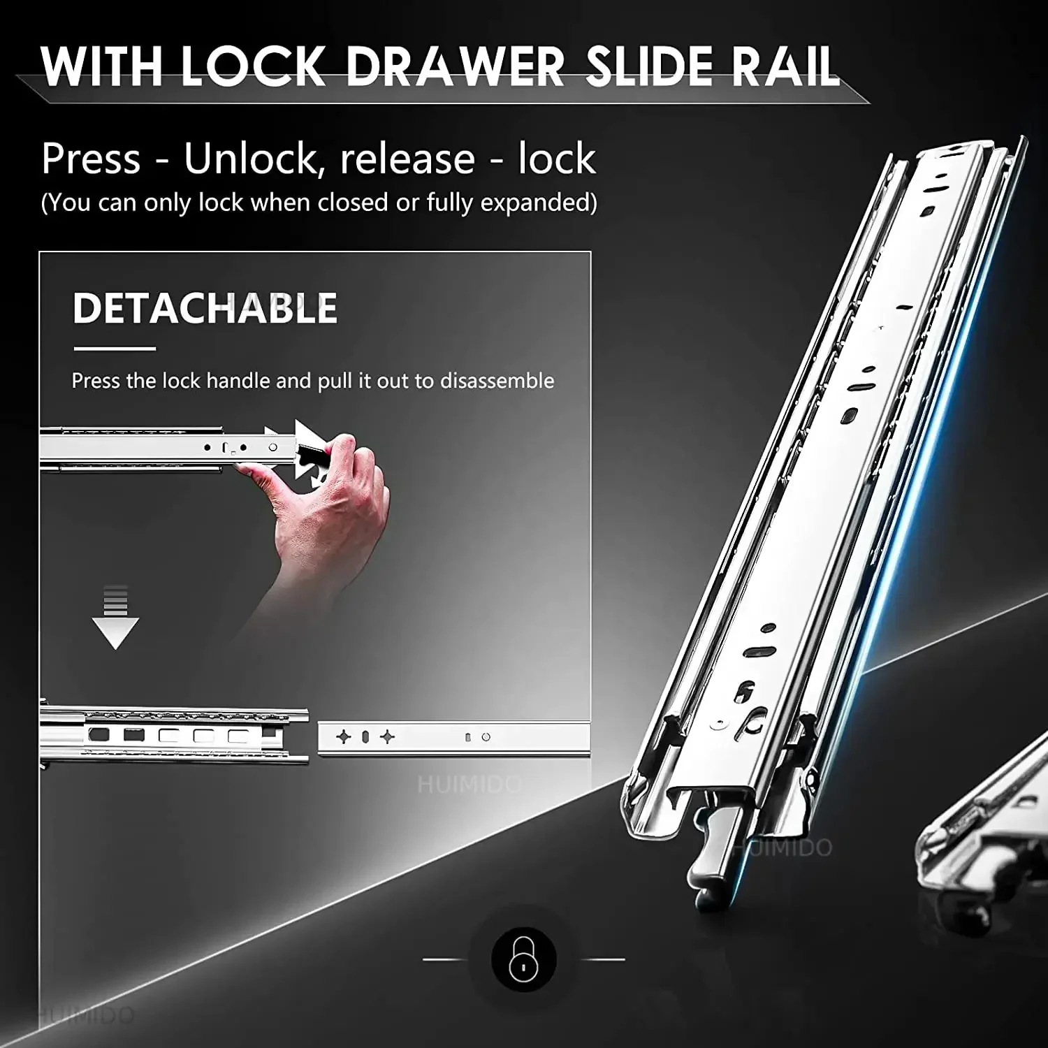 170 Lbs 1 Pair With Lock Heavy  Drawer Slides 10-40 Inch Side Mount Ball Bearing Rails Runnersfor for Kitchen & Gym