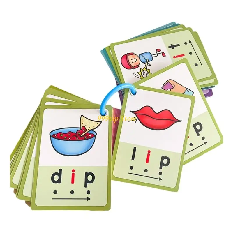 C90C Kid CVC Words Learning Cards English Phonics Practice Cards Set Educational