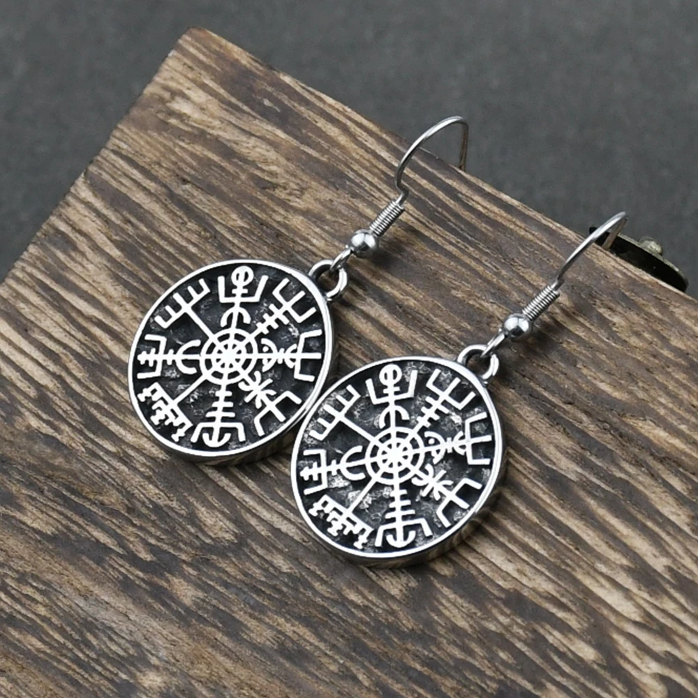 Boucles d'oreilles amulette boussole rune viking nordique pour femme, acier inoxydable, cadeau