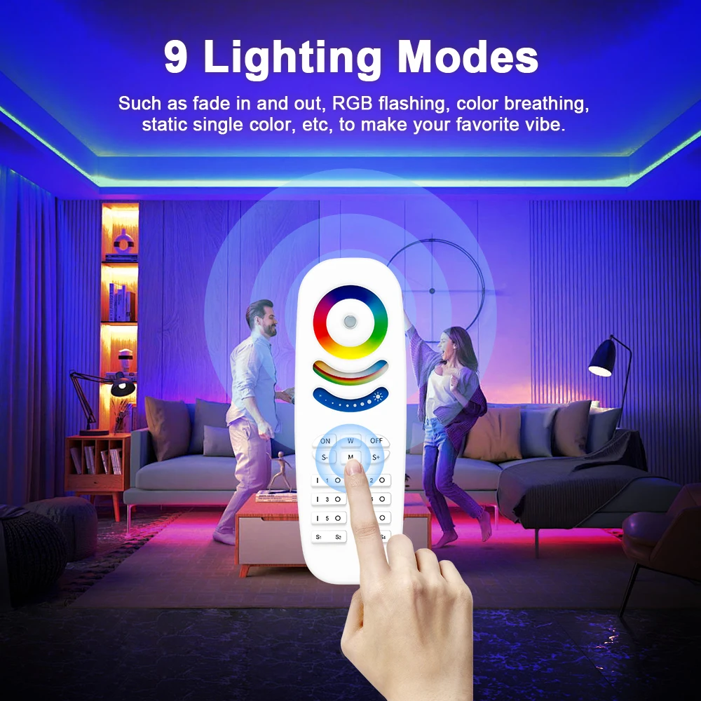 GLEDOPTO 2.4G RF Remote Control Scene Memory RGBCCT Adjustable Brightness Dimmable 6-Zone Group Light Modes 30M Control Distance