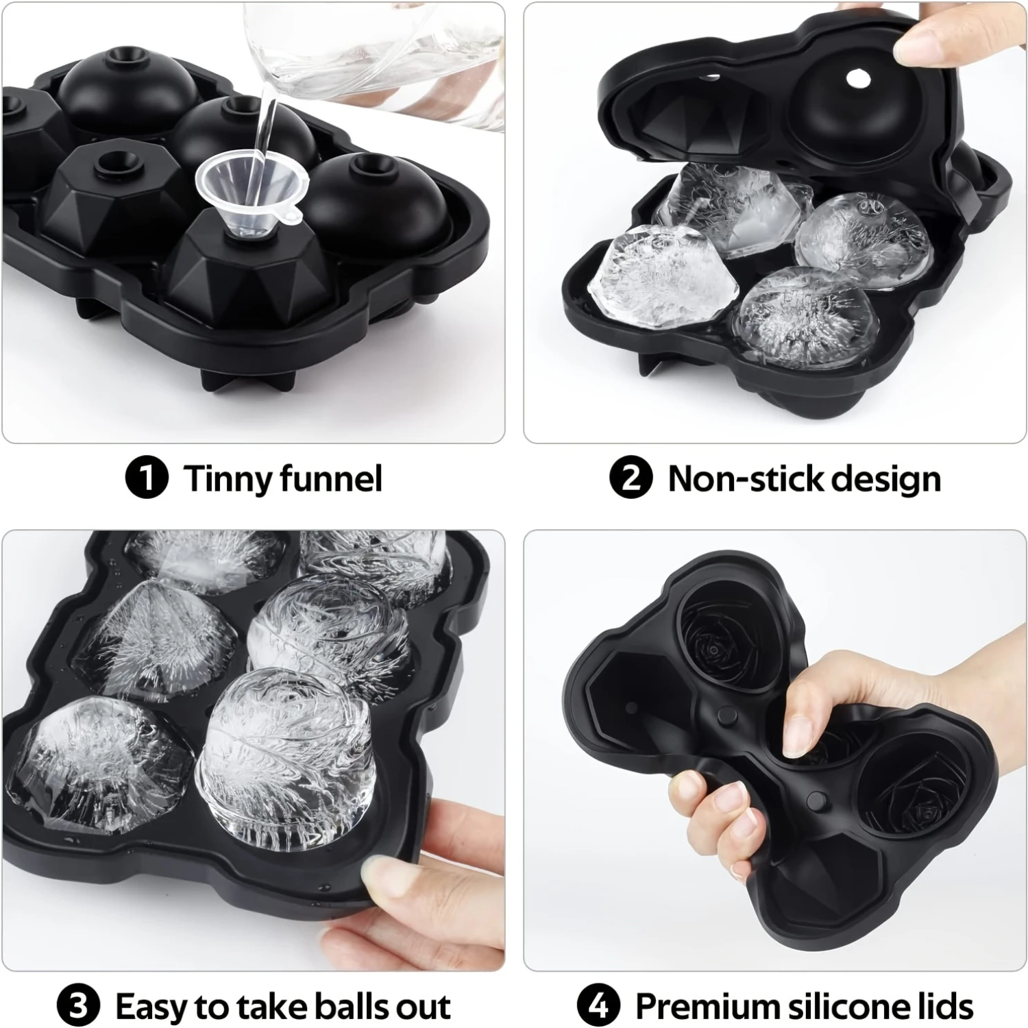 1pc Ice Cube Tray, 2 Rose Ice Cube Trays With Covers, 3 Cavity Silicone Rose Ice Tray & 3 Ice Ball Maker, Easy Release Large Ic