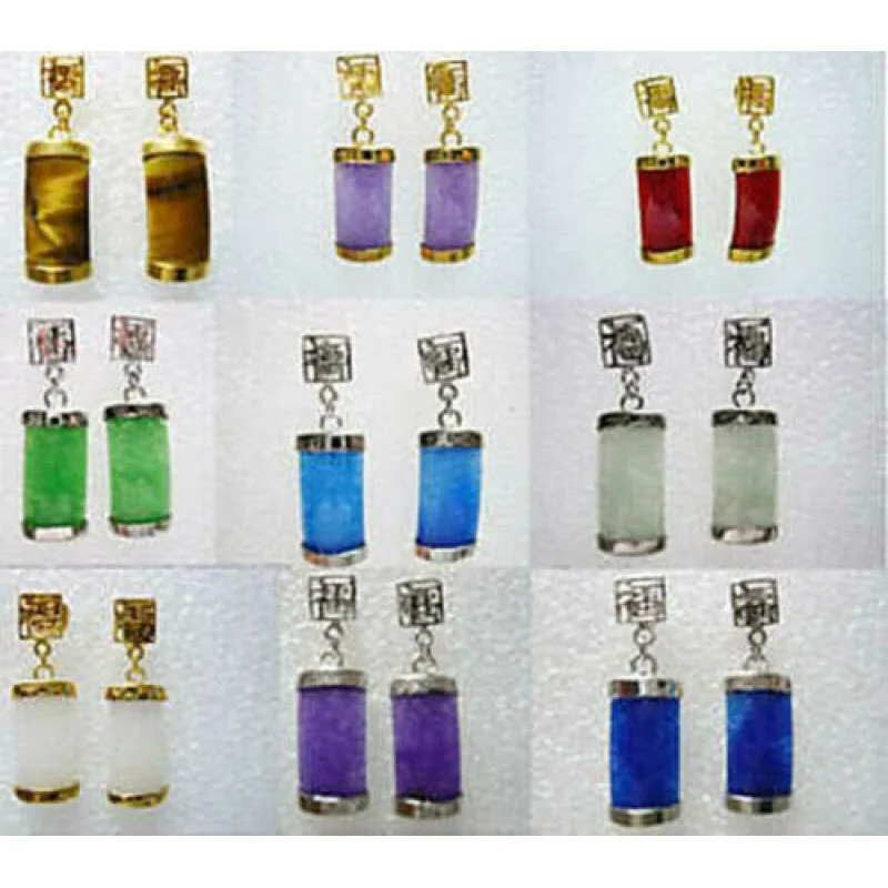 Wholesale 9 Pairs Genuine Multicolor Jade Gemstone Earrings AAA