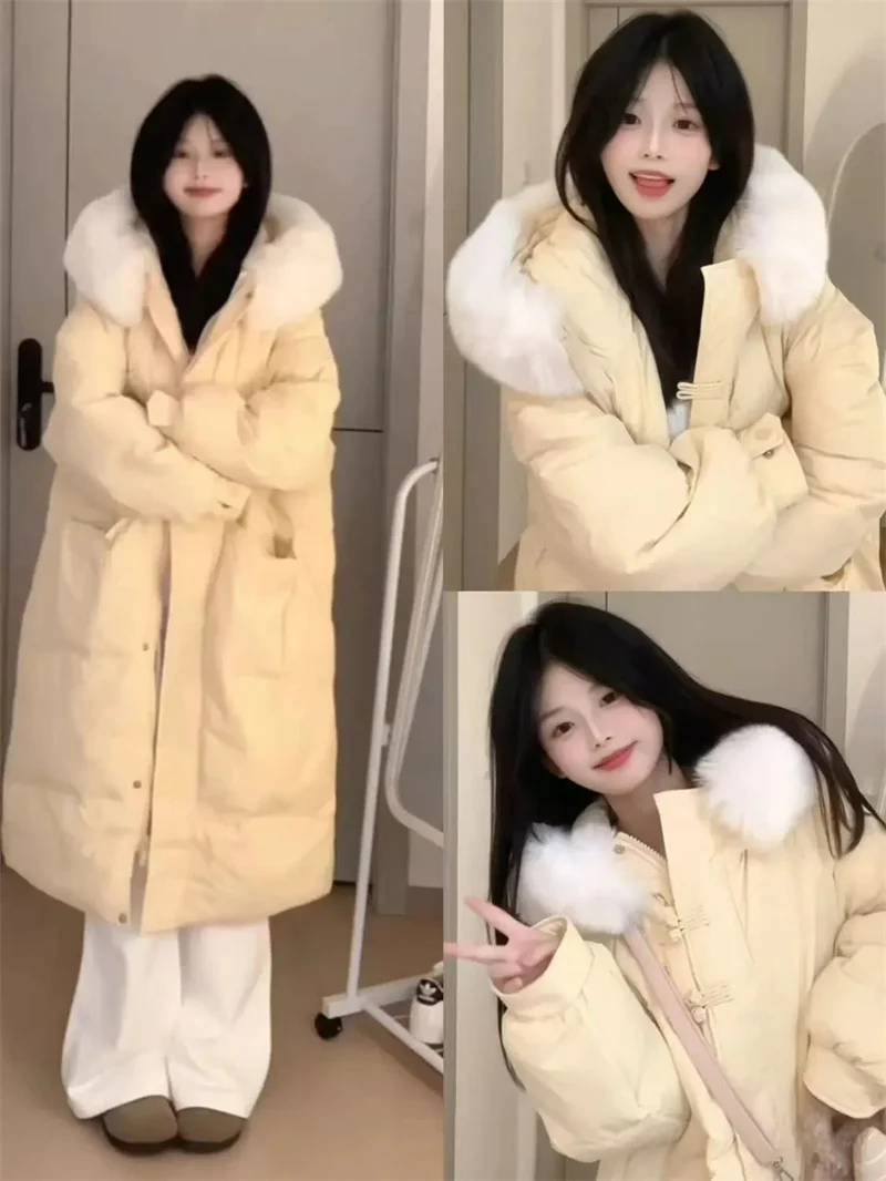 モユ コットンジャケット 帽子付きフード 2025年冬新作 ファーカラー ミディアムロング 厚手コットンジャケット 膝丈コットンジャケット ﻿