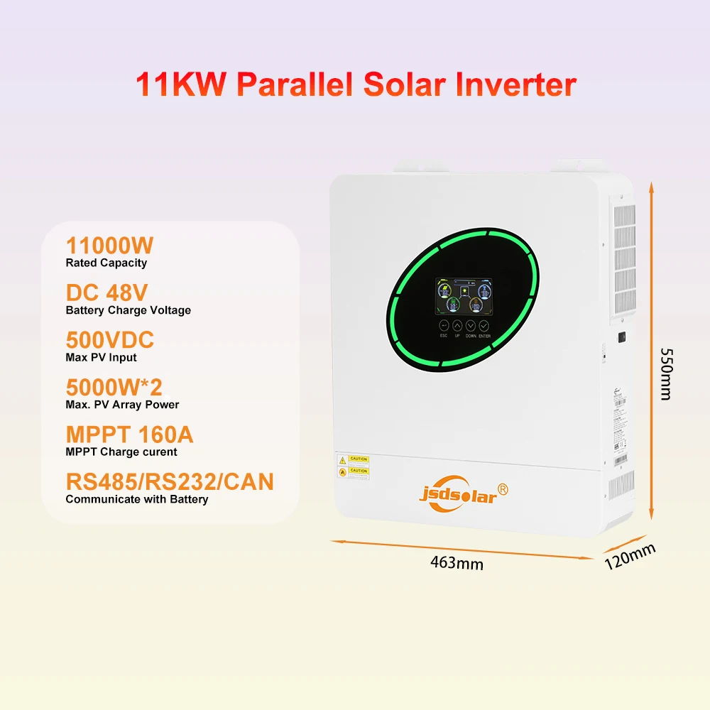 jsdsolar 11kW Parallel-Hybrid-Wechselrichter Solar MPPT-Wechselrichter 12kW 6.5kW 48V Energiespeichersystem Reiner Sinuswellen-MPPT 160A 135A 120A Solar-Ladegerät PV 500VDC Off-Grid Wi-Fi-fähig