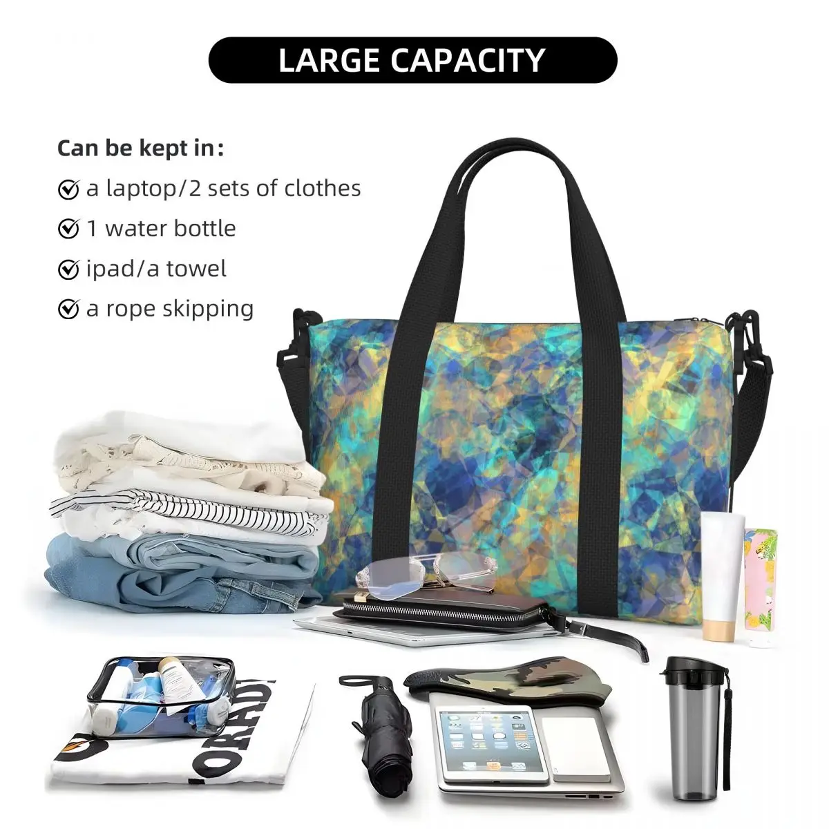 Colorful New Travel Bag,Large capacity sports Gym Bag, Lightweight carry on Luggage Duffle Bag coach Bag Camping bag