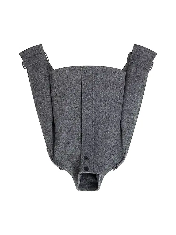 

HH женское однобортное пальто с высоким воротником и карманами на молнии, повседневное короткое пальто, модная свободная уличная куртка с длинными рукавами