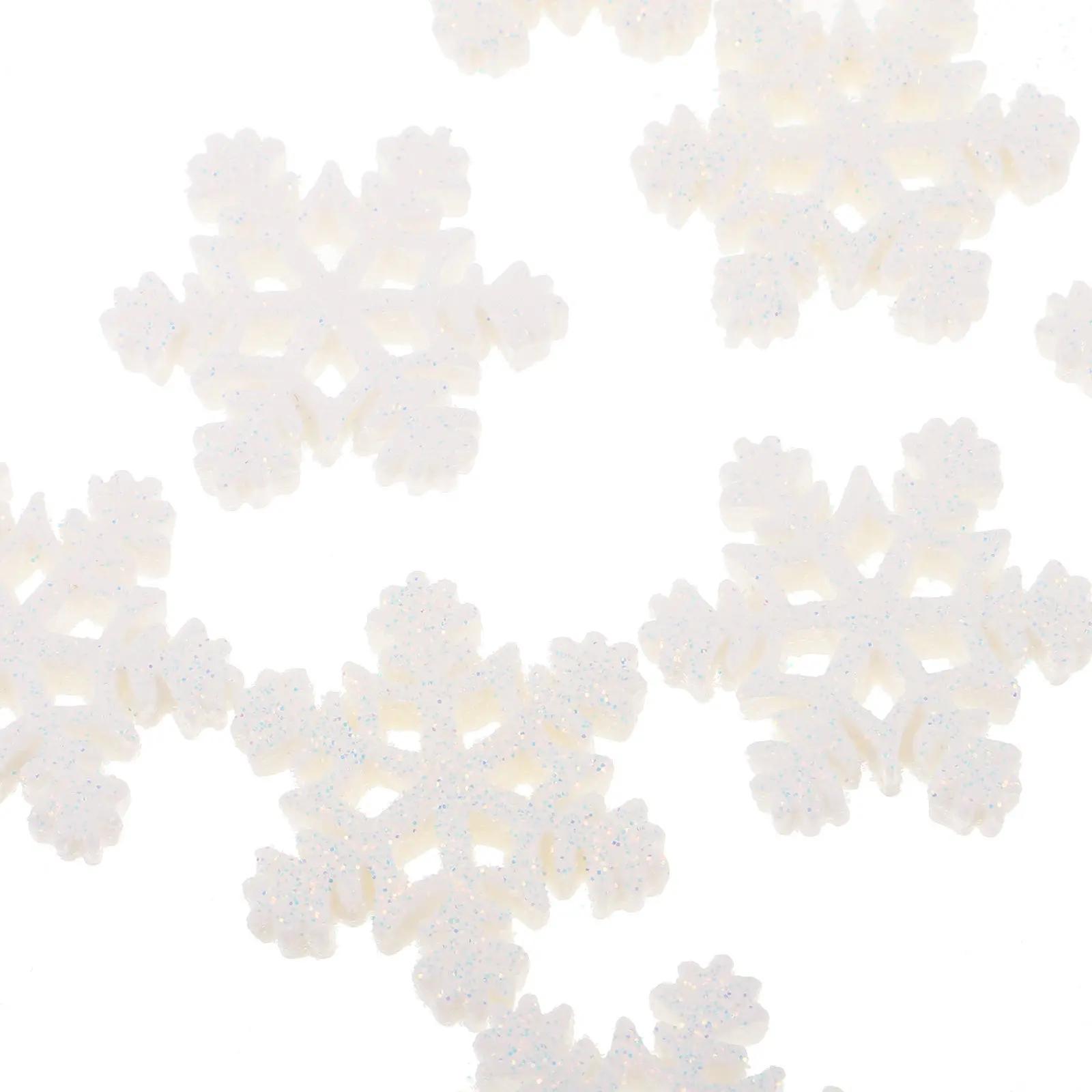 100Pcs Tiny Resin Snowflakes White Sparkle Craft Decor for Micro Landscape Terrariums Holiday Ornaments Desktop Shelf Christmas