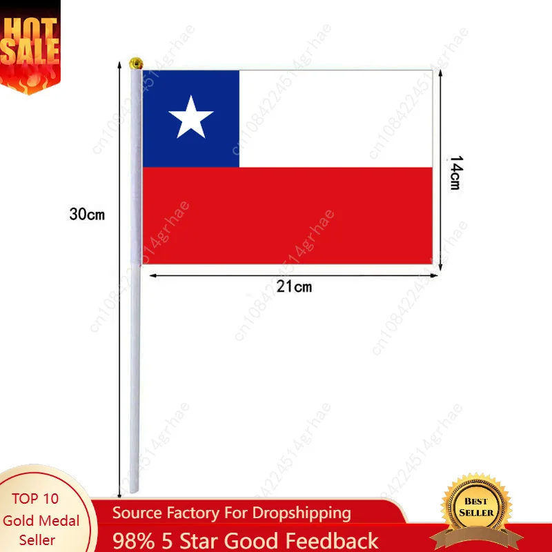 

Chile Hand Waving Flag Chileans Small Mini Hand Held Flags 10 Pcs 14x21cm World Cup Sporting Event Support Handheld Flag