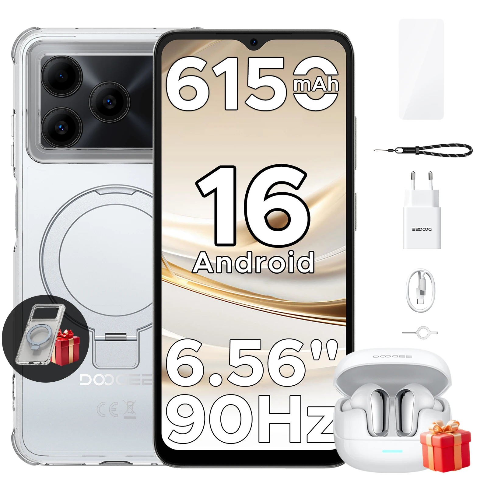 DOOGEE Note 56 Android 16 Smartphone 6150mAh Grote Batterij 6.56" 90Hz Scherm 24GB 64GB 8MP+5MP Gezichtsherkenning Mobiele Telefoon