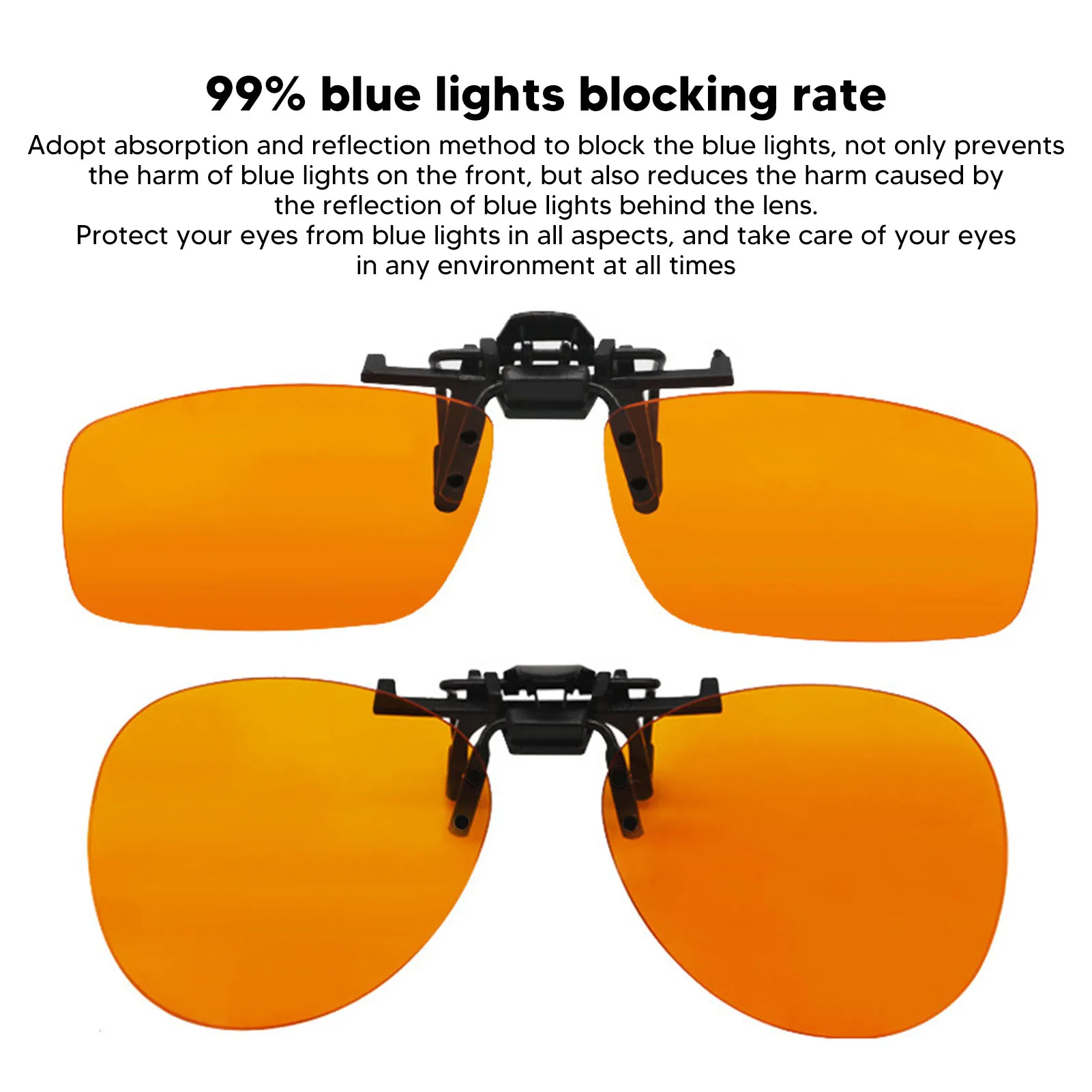 ZK30 Clip Glasses Efficient Blue Lights Blocking 180 Degree Vertical Flip Portable Orange Glasses Clip Lens for Computer safety