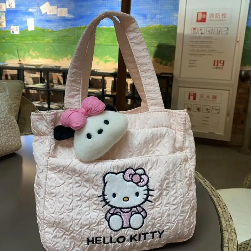 Borsa per il pranzo per studenti Sanrio Hello Kitty Girl Cartoon Borsa Kawaii Borsa per il trucco di grande capacità di stoccaggio Moda Versatile Nuovo