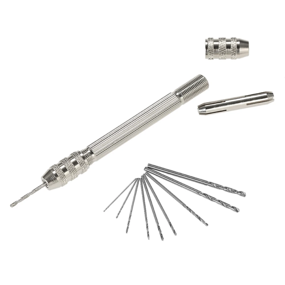 Mini Hand Drill Set W/ 10pcs High-speed Steel Twist Drill Bit Set Drill Bit Holder Double Chuck Hand Drill Little Pin Vise