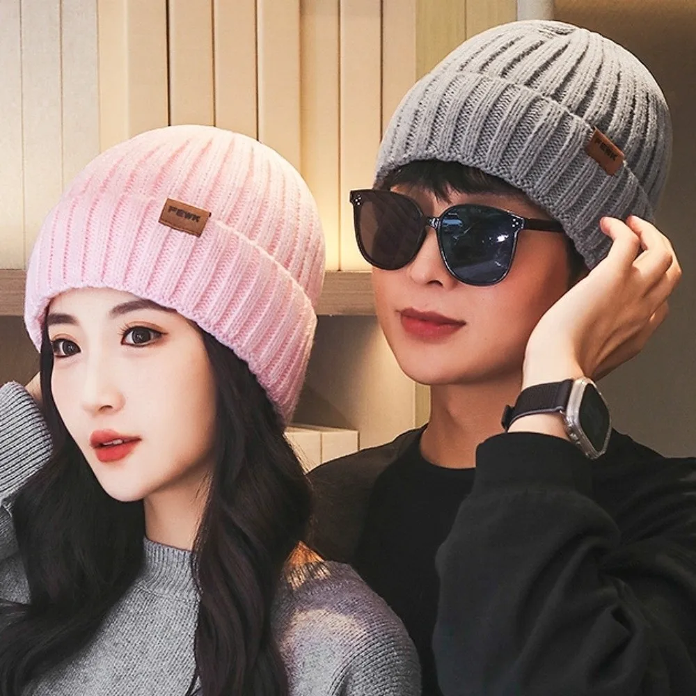 2 個セットトレンディな防風ニット帽子スカーフぬいぐるみ厚みのあるメンズ帽子シンプルなソフト暖かいスカーフ屋外
