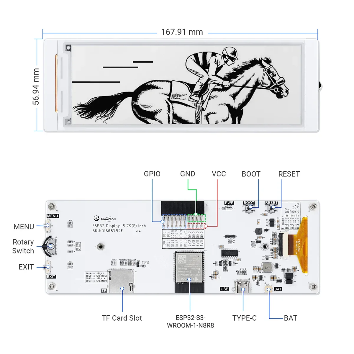 Free Shipping CrowPanel ESP32 5.79inch E-paper E-ink HMI 272*792 Display Black/White Color By SPI Interface