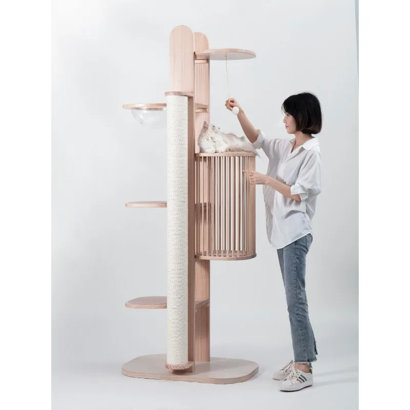 Estructura de escalada para gatos de madera maciza, nido para gatos, integración de árboles, lujo grande, acrílico simple, plataforma de salto
