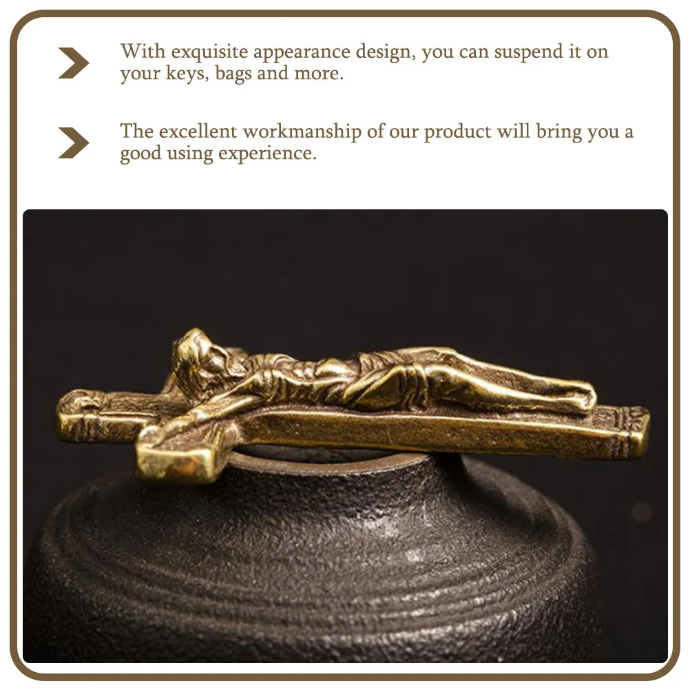 

3Pcs Copper Jesus Cross Pendant Vintage Religious Keychain Decorative Hanging Ornament for Bag Keyring DIY Craft Accessories