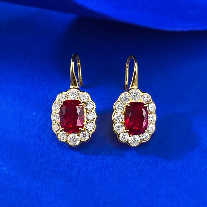 

Новые серьги-гвоздики женские, серебро S925, 6*8 мм, толстый квадратный голубь, крово-красный объемный комплект с бриллиантами, элегантный стиль, свадебные украшения