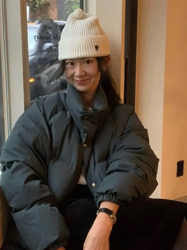 

Women's Loose Fit Stand Collar down Jaet Warm Versatile Outerwear Retro Sle Long Sve Thiened Polyester