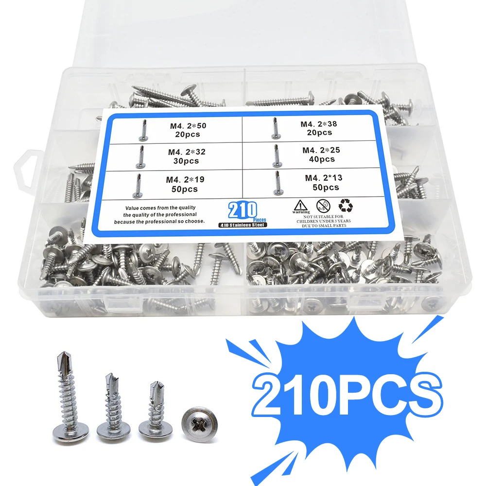 Picture 3: 210pcs M4.2 Stainless Steel Hex Washer Head Quick Tapping Self Drilling Sheet Metal Screw Self Tapping Screws for Metal