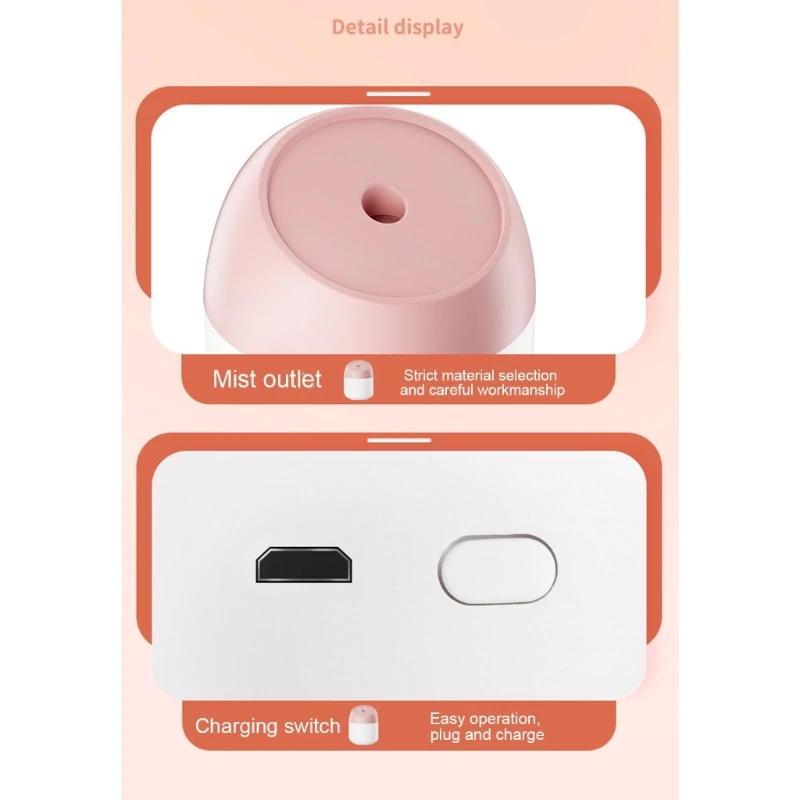 Humidificateur d'air Portable USB avec lampe de nuit LED, diffuseur d'huiles essentielles et d'arôme, brumisateur ultrasonique, fonctionnement silencieux