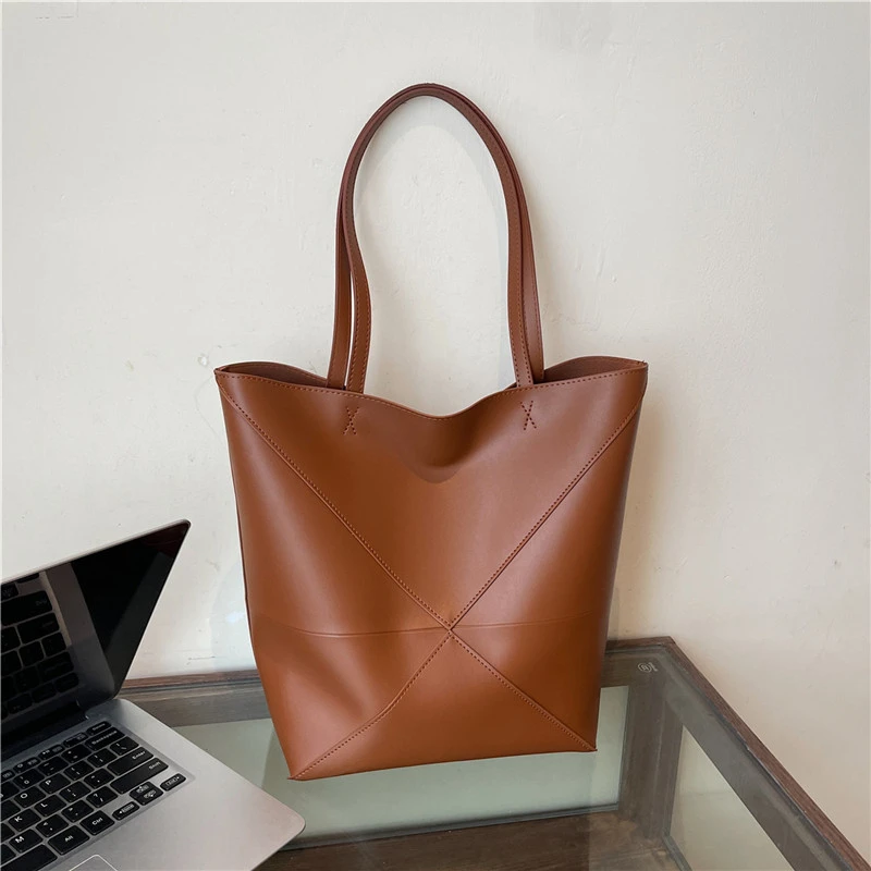 Große Kapazität Tasche Für Frauen Pu Leder Handtasche Designer Eimer Schulter Tasche Weibliche Top Griff Tote Einfache Reisetasche Schwarz – Detail 21