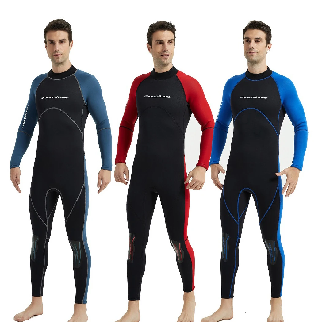 3mm Neoprene Wetsuit Swimwear Men Long Sleeve Patchwork Swimsuit Scuba Diving Suit One Piece Surfing Jellyfish Dive Cloth