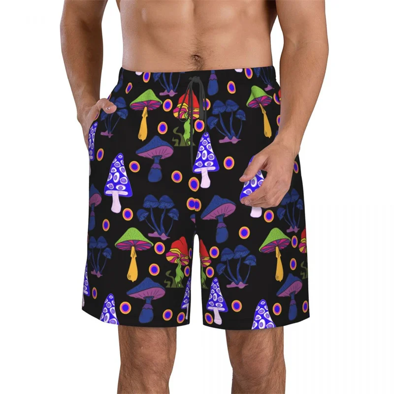 Cartoon 3D Printed Plants Mushroom Beach Shorts Men Summer Surf Board Shorts Swimsuit Cool Street Ice Short Pants Swim Trunks