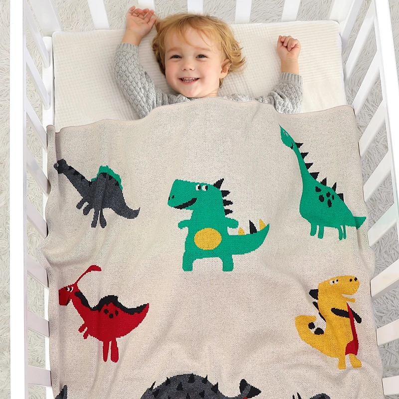 

Cute Dinosaur Knitted Newborn Baby Blankets Soft Cotton Swaddle Wrap for Stroller Sofa Bedding Quilts Infant Receiving Blanket