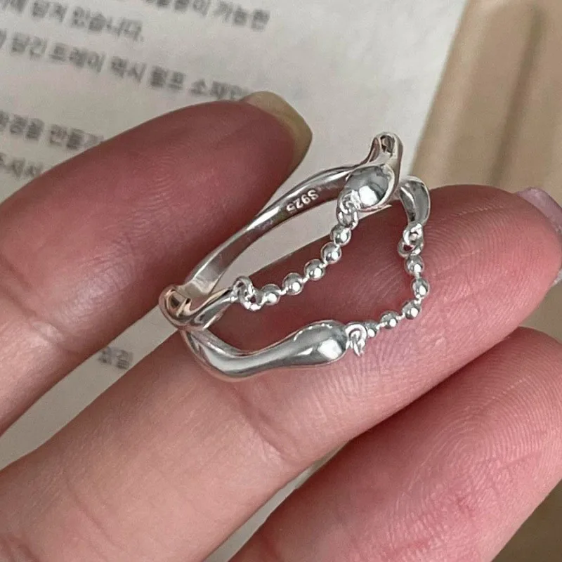 Foxanry Minimalist Flower Rings for Women Couples Korean Cute Fashion Creative Chain Tassel Geometric Handmade Party Jewelry