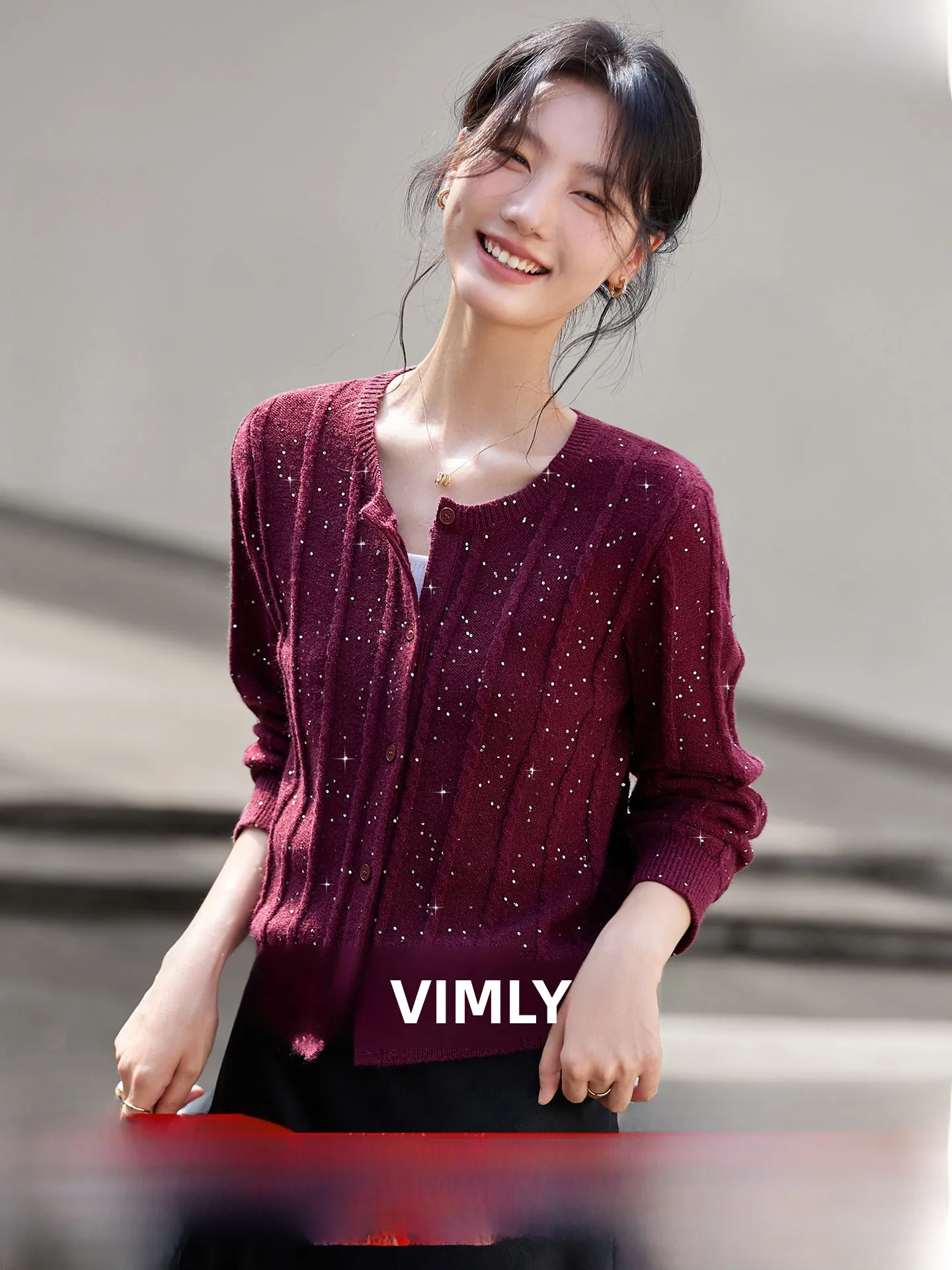 

iny Design Knitted Twist Open Cardigan Women's Faion Autumn 2025 New round Ne Sweater Outerwear Polyester Fiber