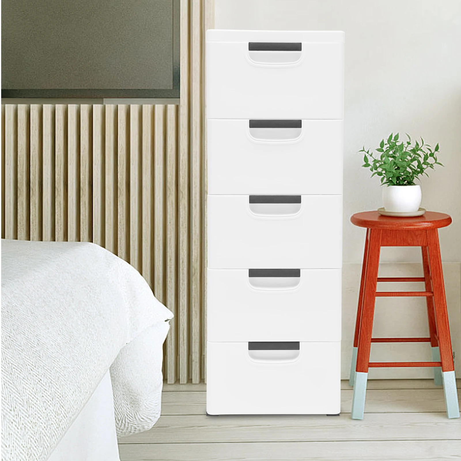 

Plastic Drawers Dresser Storage Cabinet 5 Drawer Stackable Vertical Clothes Storage Tower Bedroom Tall Small Chest Closet