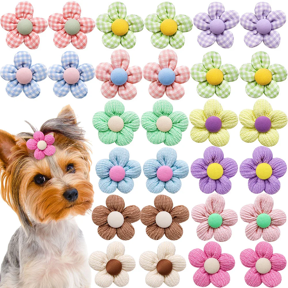 10/50PCS Solid Color Pet Hair Accessories Dog and cat Hair Decoration Sunflower Rubber Bands Bulk Pet Grooming Supplies