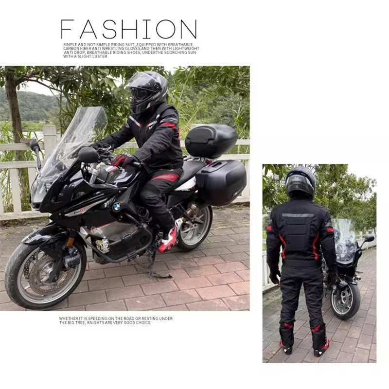 

Men's 2-in-1 Motorcycle Jacket Waterproof Winter Thermal & Spring Riding Suit Back Protection Elastic Cuffs Storage Pockets Gear