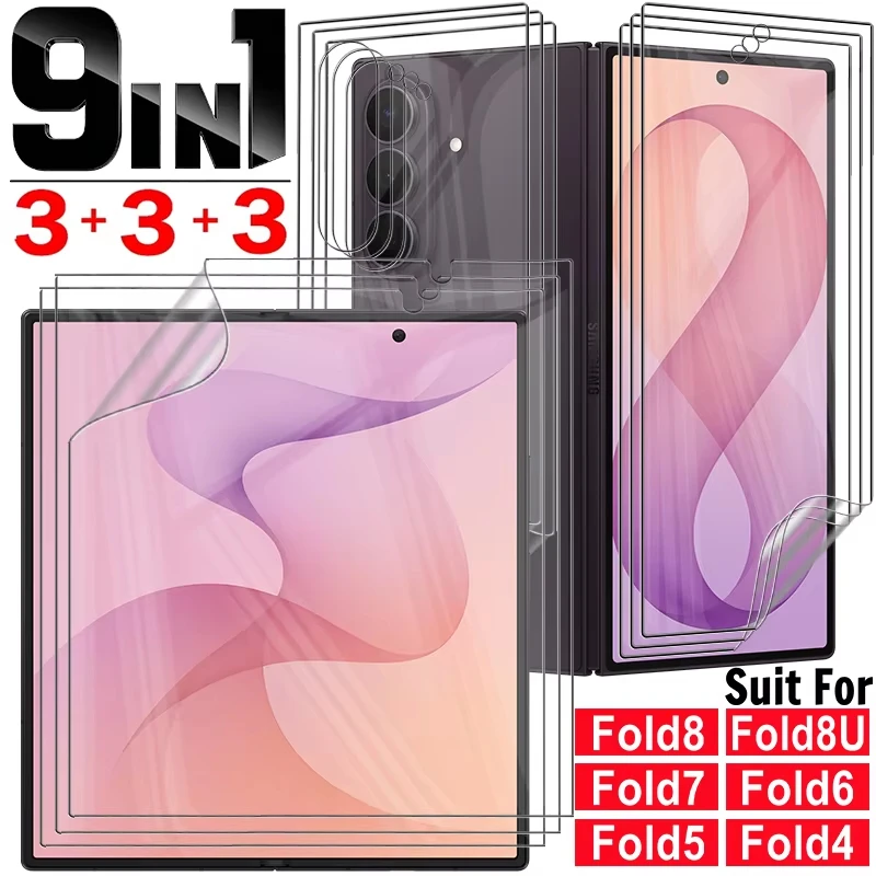 9in1 For Samsung Galaxy Z Fold 8 Ultra 7 6 5 8 Z Flip 8 6 5 7 FE Soft TPU Hydrogel Film Screen Protector Inner Outer Rear Films
