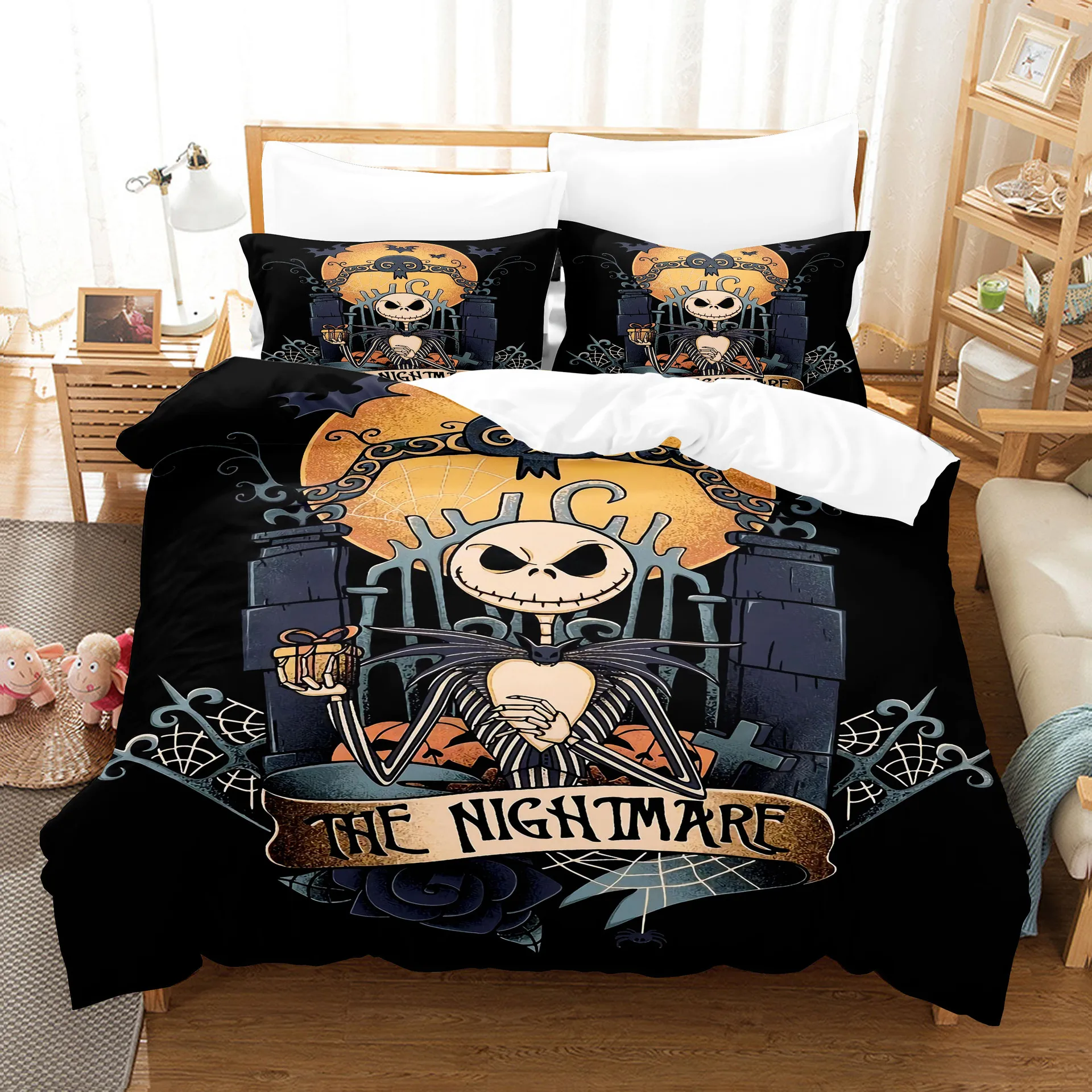 Nightmare Before Christmas Bedding Set Jack And Sally Quilt Cover Valentine\'s Day Decor Gifts Soft Duvet Cover