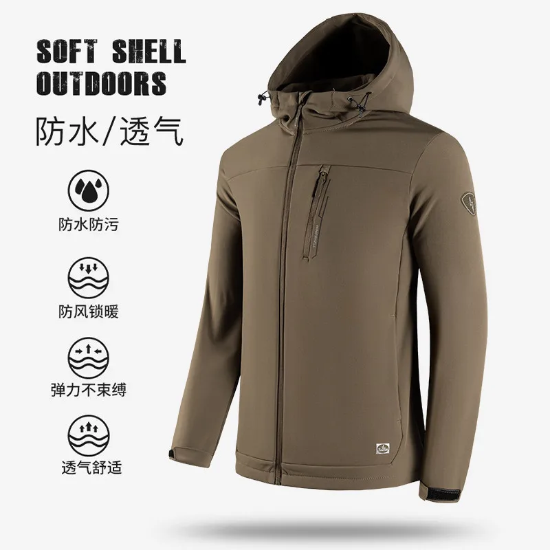 

Штурмовой костюм Soft Shell для мужчин. Высококачественные верхние куртки с одним капюшоном. Ветрозащитные водонепроницаемые дышащие теплые уличные куртки