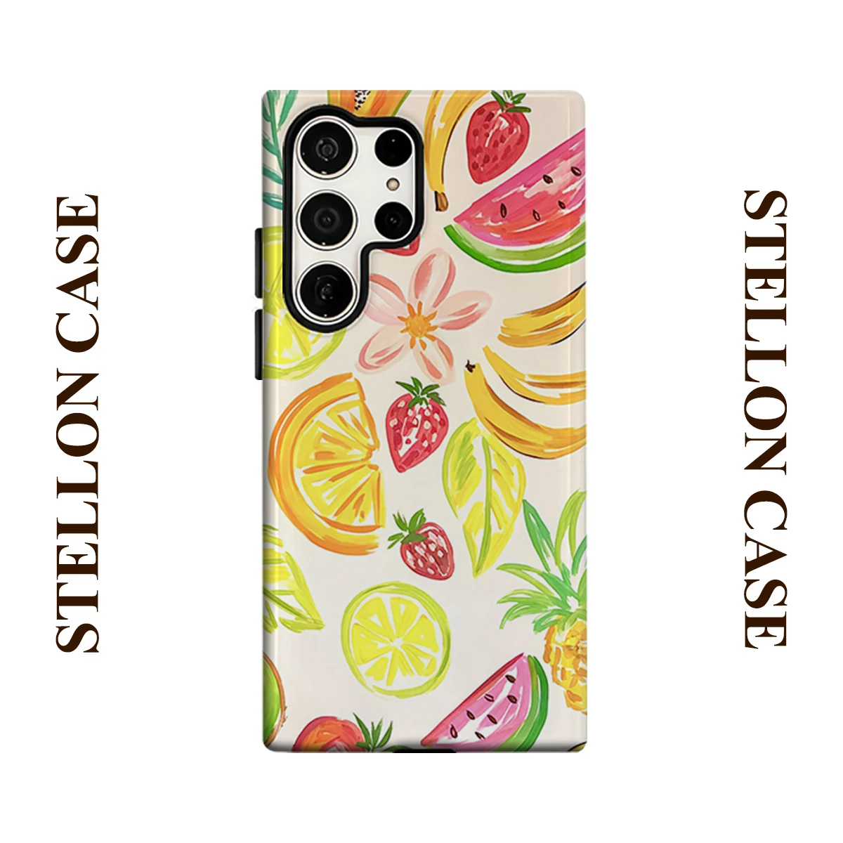 Tropical Fruit Watercolor Glossy Double Layer Shockproof Phone Case For Samsung Galaxy S25 Ultra S24 Plus S23  Ultra Hard Cover