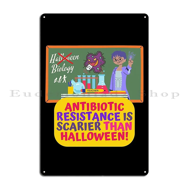 Antibiotic Resistance Is Scarier Than Halloween Male Biology Teacher Halloween Design Metal Plaque Poster Cinema Printing