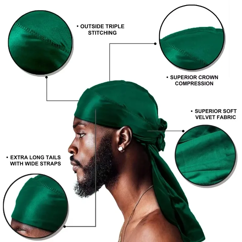 1-4Pcs Unisex New silk Bandana Turban Hat Men Breathable Long Tail For Men Durags Pirate Hat Headband image 4