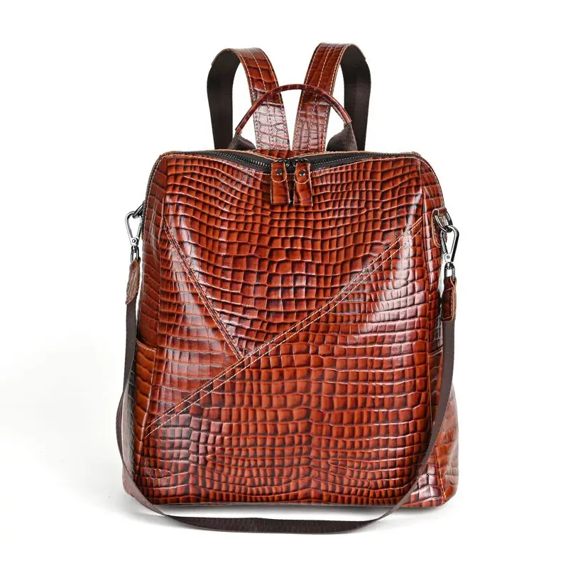 

2023 New Top Layer Cowhide Backpack Women Leisure Vintage Travel Bag Genuine Leather Crocodile Soft Leather Large Capacity Women