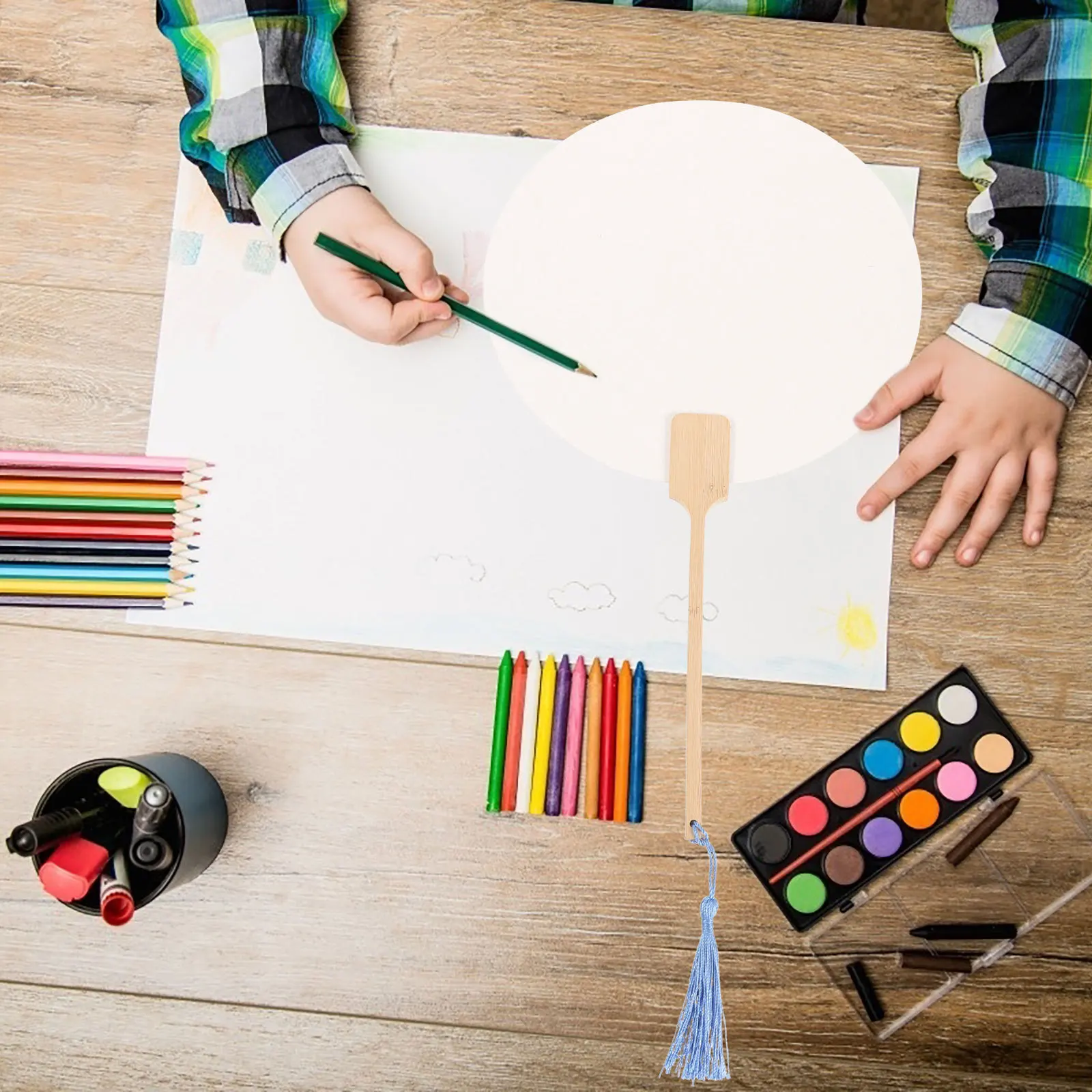 Éventail de peinture fait à la main, bricolage, artisanat en bois vierge pour enfants, dessin Graffiti, projet d'art, accessoire d'activité créative et amusante, 2 pièces