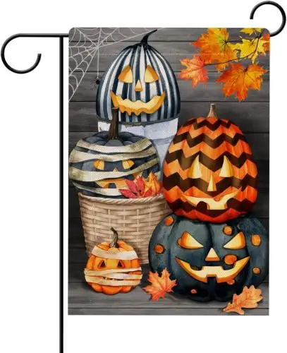 Halloween Fall Pumpkins Jack O Lantern Farmhouse Garden Flag Double Sided, Autum