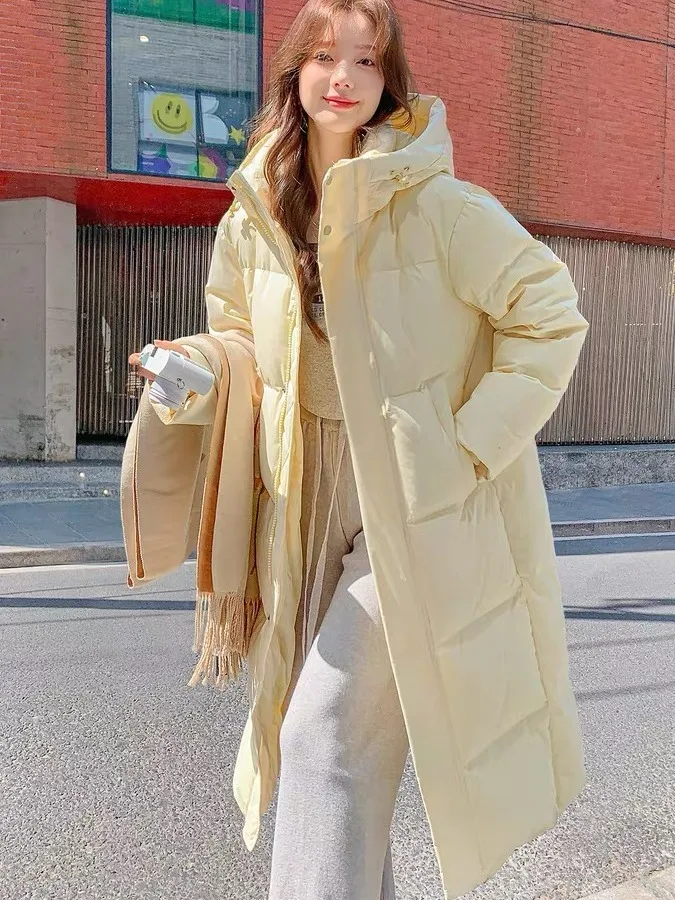 

Ультратонкое зимнее пальто из хлопка для женщин, удлиненное, до колен, повседневное, прямого кроя