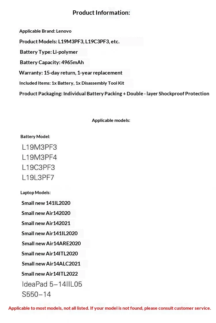 L19M3PF3 11.55V 4900mAh Li-ion Laptop Battery For Lenovo IdeaPad 5-14ITL05 IIL05 ALC05 Air-14IIL 2020 2021